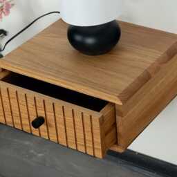 Floating Nightstand With Fluted Drawer in Solid Oak - Natural Bedroom - thumbnail 2