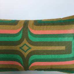 Geometric Velvet Printed Cushion - Olive + Coral - thumbnail 2