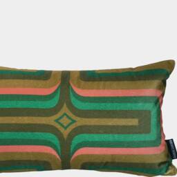 Geometric Velvet Printed Cushion - Olive + Coral - thumbnail 4