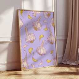 Garlic Kitchen Poster, Modern Botanical Wall Art Print, Purple Food Illustration, Rustic Farmhouse Culinary Decor - thumbnail 2