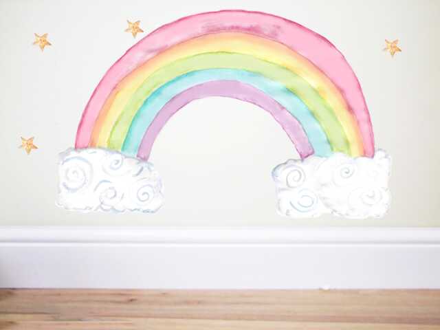 Rainbow Wall Decal, Pastel Rainbow Sticker, Rainbow Art, Pastel Decor, Pastel Rainbow, Girls Nursery, Girls Bedroom, Cloud Decal, Cloud Sticker, Art - image 1