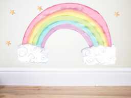 Rainbow Wall Decal, Pastel Rainbow Sticker, Rainbow Art, Pastel Decor, Pastel Rainbow, Girls Nursery, Girls Bedroom, Cloud Decal, Cloud Sticker, Art - thumbnail 1