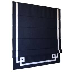 Cordless Roman Shade, Navy Linen With Greek Key Border, Custom Window Treatment - thumbnail 2