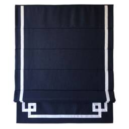 Cordless Roman Shade, Navy Linen With Greek Key Border, Custom Window Treatment - thumbnail 3