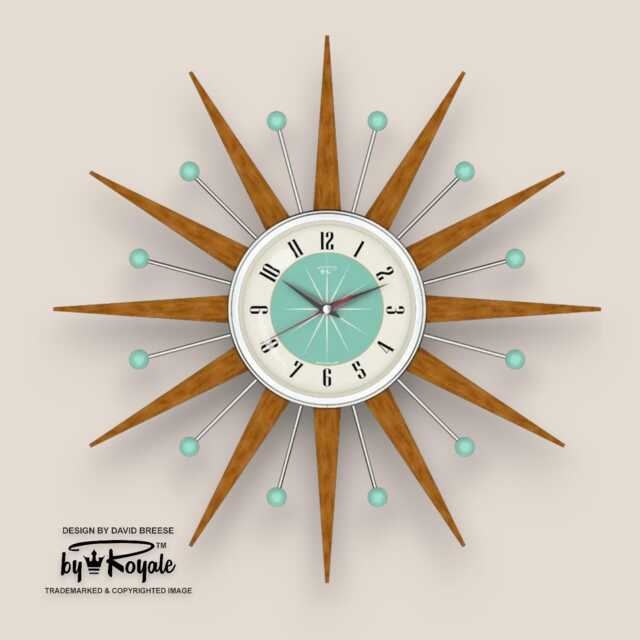 Teak Starburst Clock Mid Century Modern Wall Decor, 21 - image 1