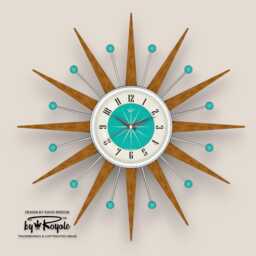 Teak Starburst Clock Mid Century Modern Wall Decor, 21 - thumbnail 4