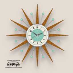 Teak Starburst Clock Mid Century Modern Wall Decor, 21