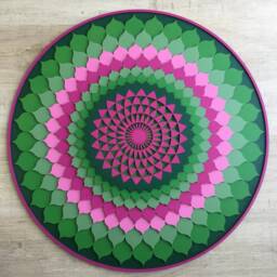Hand Painted Wooden Mandala Wall Art, Sacred Geometry, Green Pink - thumbnail 2