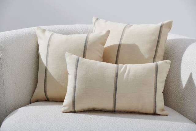 Wabi Sabi Pillow Set 3, Wool Striped Cover, Minimal Cushion Ivory Cream Boho Pillowcase, Of 3 - image 1