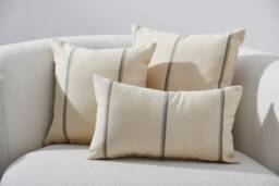 Wabi Sabi Pillow Set 3, Wool Striped Cover, Minimal Cushion Ivory Cream Boho Pillowcase, Of 3 - thumbnail 1
