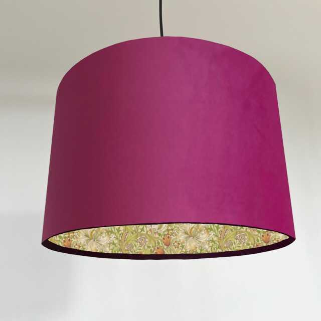 Hot Pink Velvet Drum Lampshade/ Ceiling Shade William Morris Golden Lily Corn Interior - image 1
