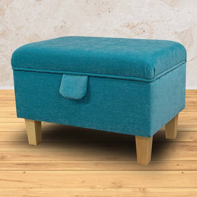 Handmade Blue Velvet Storage Ottoman - Upholstered Pouffe Footstool Bespoke British Made - image 1