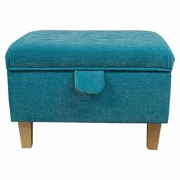 Handmade Blue Velvet Storage Ottoman - Upholstered Pouffe Footstool Bespoke British Made - thumbnail 2