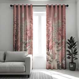 Japanese Cherry Blossom Curtains, Tranquil Sakura Mountain Landscape Window Drapes, Pink Nature Made To Measure Curtain Panels - thumbnail 1