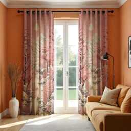 Japanese Cherry Blossom Curtains, Tranquil Sakura Mountain Landscape Window Drapes, Pink Nature Made To Measure Curtain Panels - thumbnail 3