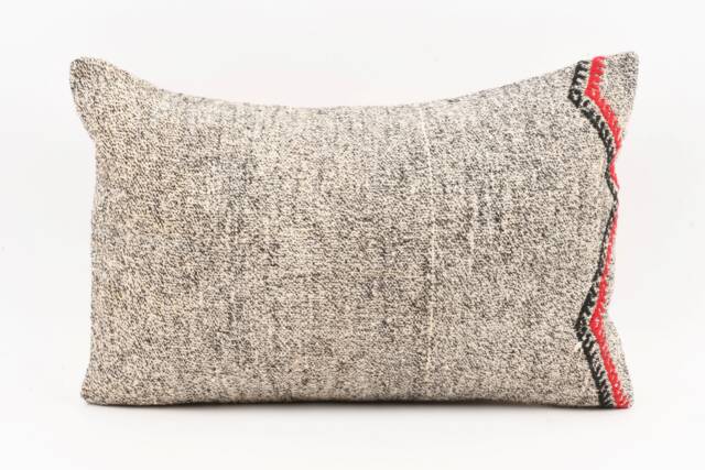 Handmade Turkish Kilim Lumbar Pillow Cover Wool Cushion - 16x24 - image 1