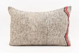 Handmade Turkish Kilim Lumbar Pillow Cover Wool Cushion - 16x24 - thumbnail 1