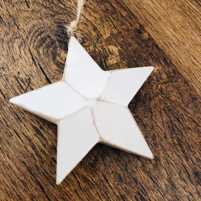 Medium Wooden White 3D Hanging Star Decoration - The Home & Hearts Shop Rustic Shabby Wall Decor Gift Christmas Wedding - image 1