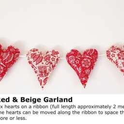 Six Handmade Fabric Christmas Heart Decorations Hanging Tree Ornaments Grey Red Off White Scandi Nordic Ready To Ship - thumbnail 3