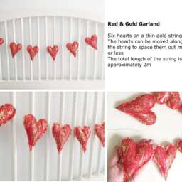 Six Handmade Fabric Christmas Heart Decorations Hanging Tree Ornaments Grey Red Off White Scandi Nordic Ready To Ship - thumbnail 2
