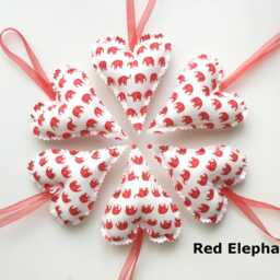 Six Handmade Fabric Christmas Heart Decorations Hanging Tree Ornaments Grey Red Off White Scandi Nordic Ready To Ship - thumbnail 4