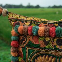 16x16 Orange Bird Embroidered Hmong Pillow Cover, Bohemian Throw - Cs4Yelb - thumbnail 3