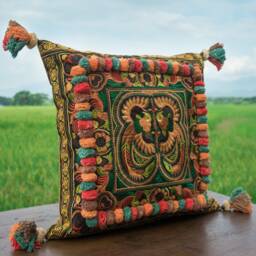 16x16 Orange Bird Embroidered Hmong Pillow Cover, Bohemian Throw - Cs4Yelb - thumbnail 2