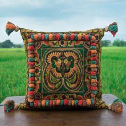 16x16 Orange Bird Embroidered Hmong Pillow Cover, Bohemian Throw - Cs4Yelb - thumbnail 1