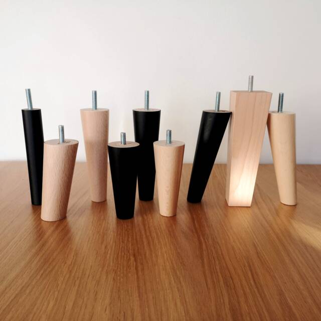 Wooden Furniture Legs - Light Beech & Black Modern Decorative For Armchairs, Beds, Sofas Various Sizes Stylish Home D??cor - image 1