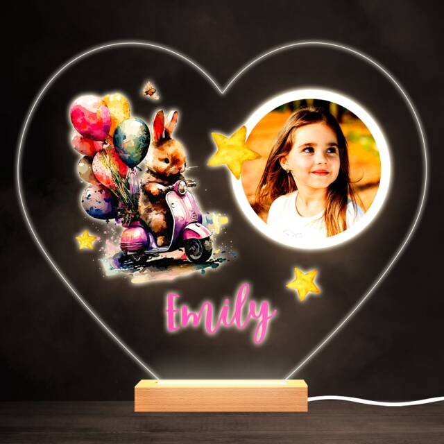 Bunny Rabbit Photo Stars Colourful Heart Personalised Gift Led Lamp Night Light - Bedroom - image 1