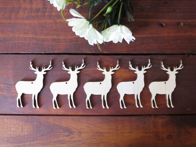 5 Birch Plywood Deer Christmas Ornaments Rustic Woodland Decor - image 1