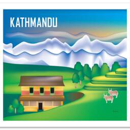 Kathmandu Nepal Art, Nepal, Horizontal Skyline Art, Mt Everest Print, Wall Kathmandu, Poster - Style E8-O-Kat - thumbnail 3