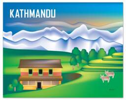 Kathmandu Nepal Art, Nepal, Horizontal Skyline Art, Mt Everest Print, Wall Kathmandu, Poster - Style E8-O-Kat - thumbnail 1