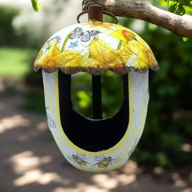 Metal Bird Feeder, Acorn Daffodil Unique Bee & Bees, House, Garden Decor - image 1