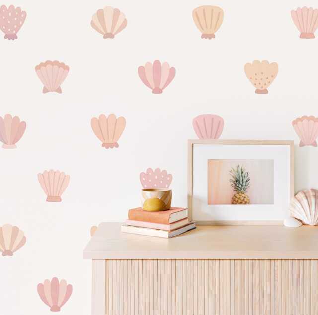 Seashell Wall Decals - Removable, Reusable Stickers Watercolor Beach Nursery Decor, Kids Room Art - image 1