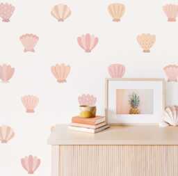 Seashell Wall Decals - Removable, Reusable Stickers Watercolor Beach Nursery Decor, Kids Room Art - thumbnail 1