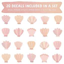 Seashell Wall Decals - Removable, Reusable Stickers Watercolor Beach Nursery Decor, Kids Room Art - thumbnail 2