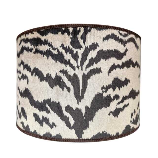 Drum Lampshade Sand Velvet Luigi Bevilacqua Fabric Tigre Pattern Round Lamp Shade - Made in Italy - image 1