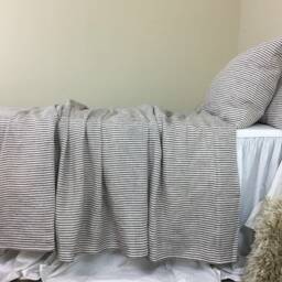Cocoa Brown & White Striped Linen Bed Sheets, Top Fitted Sheet, Pillowcases, Standard Or Custom Size - thumbnail 3