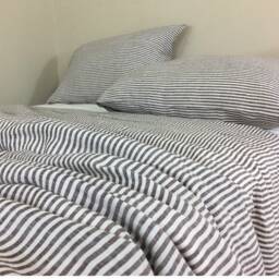 Cocoa Brown & White Striped Linen Bed Sheets, Top Fitted Sheet, Pillowcases, Standard Or Custom Size - thumbnail 2