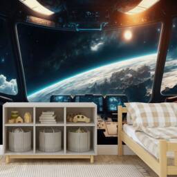 Spaceship Window Wall Mural, Stars Astronomy Kids Room Peel & Stick Wallpaper - thumbnail 3