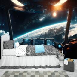 Spaceship Window Wall Mural, Stars Astronomy Kids Room Peel & Stick Wallpaper - thumbnail 2