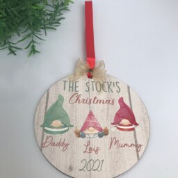 Personalised Gnome Family Wood Hanging Christmas Tree Decoration, First in New Home, Keepsake, Gift, 1st Xmas - thumbnail 3