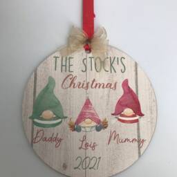 Personalised Gnome Family Wood Hanging Christmas Tree Decoration, First in New Home, Keepsake, Gift, 1st Xmas - thumbnail 4
