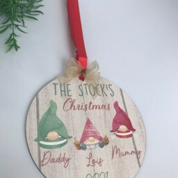 Personalised Gnome Family Wood Hanging Christmas Tree Decoration, First in New Home, Keepsake, Gift, 1st Xmas - thumbnail 2
