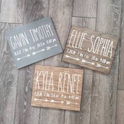Birth Announcement Wood Sign Wall Art Decor Baby Stats Weight Height Time Rustic Wooden Nursery Arrow - thumbnail 1