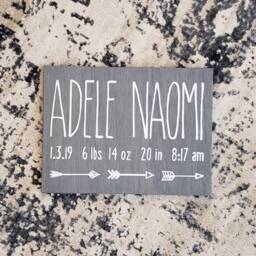 Birth Announcement Wood Sign Wall Art Decor Baby Stats Weight Height Time Rustic Wooden Nursery Arrow - thumbnail 2