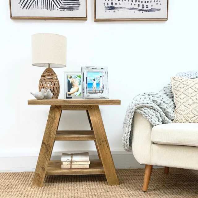 Yarmouth Handcrafted Reclaimed Solid Wood Bedside Table, Rustic Country Farmhouse Living Room Lamp Table - image 1