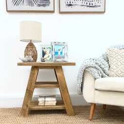 Yarmouth Handcrafted Reclaimed Solid Wood Bedside Table, Rustic Country Farmhouse Living Room Lamp Table - thumbnail 1