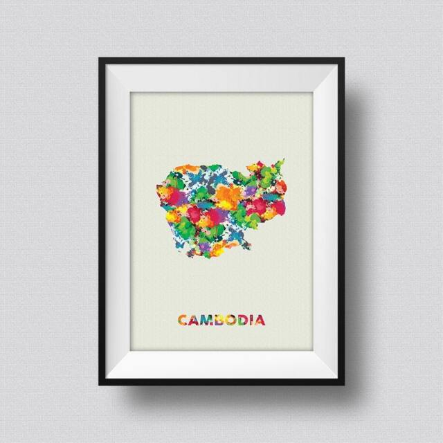 Cambodia Watercolor Map Art Print Ink Splash Poster Canvas